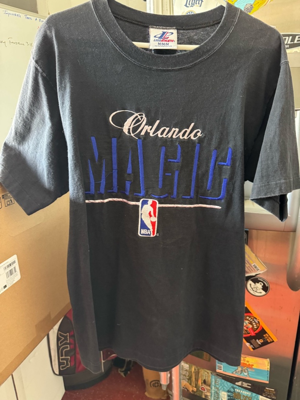 Vintage Logo Athletic Black Orlando Magic Tee with Embroidered Accents L